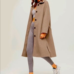 Tan Brushed Wool Belted Long Overcoat